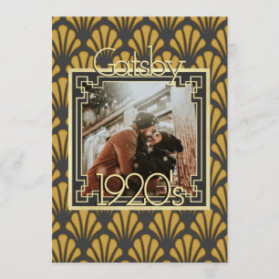 Invitation motif Art déco en or noir chic photo