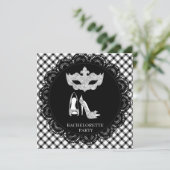 INVITATION MOTIF BLANC NOIR BACHELORETTE MASQUERADE PARTY (Debout devant)