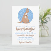 Invitation Motif bleu Baby shower Kangaroo (Debout devant)