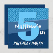 Invitation Motif Bleu De Cinq Ans Pour Le Garçon V06D (Devant / Derrière)