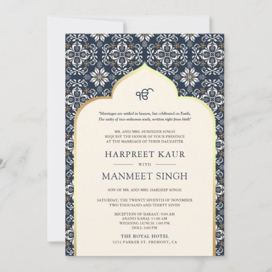 Invitation Motif bleu de la marine ivoirienne Anand Karaj Sik (Dos)
