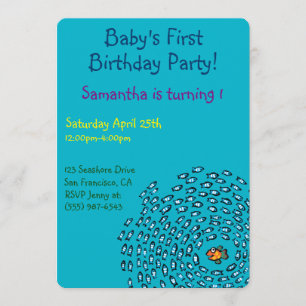 Invitation Motif bleu d'école de poissons avec de petits