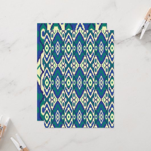 Invitation motif bleu et vert avec un arrière - plan blanc (Devant/Arrière en situation)