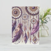 Invitation Motif Boho Dreamcatcher en violet et or (Debout devant)