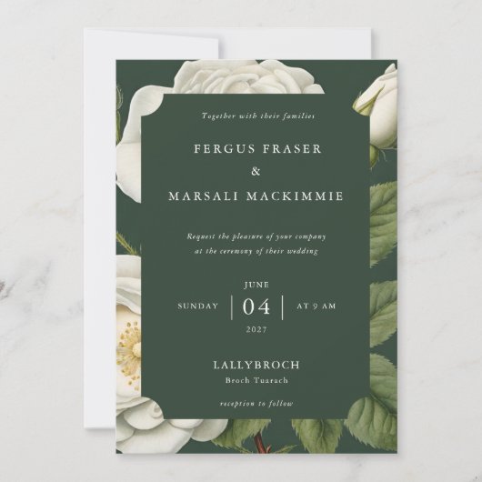 Invitation motif botanique Rose Blanche (Devant)