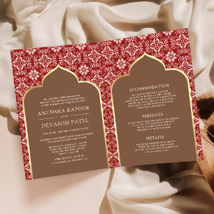 Invitation Motif Brun Rouge Tout en Un Mariage Indien