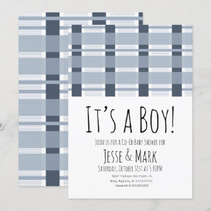 Invitation Motif carreaux bleus pour Baby Shower C'est un gar