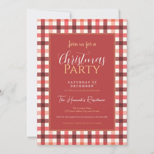 Invitation Motif carreaux rouge hivernal Gingham (Devant)