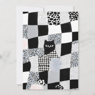 Invitation Motif chat noir gingham à carreaux mixtes guépard
