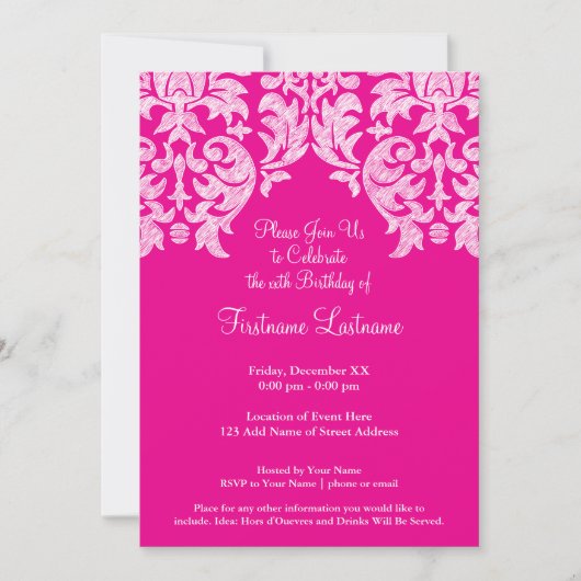 Invitation Motif chaud rose et citron vert (Devant)