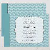 Invitation Motif Chevron Cadre  Douche Couple Turquoise (Devant / Derrière)