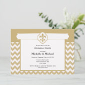 Invitation Motif Chevron Fleur de Lis Événement Or Blanc (Debout devant)