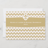 Invitation Motif Chevron Fleur de Lis Événement Or Blanc (Dos)