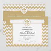 Invitation Motif Chevron Fleur de Lis Événement Or Blanc (Devant / Derrière)