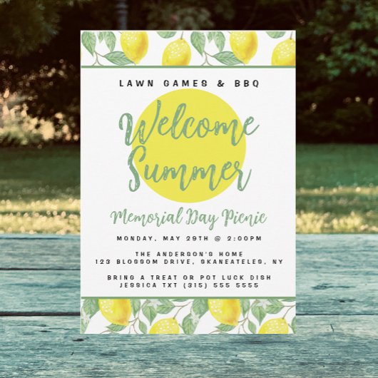 Invitation Motif citron jaune vert Jaune Fête de pelouse BBQ
