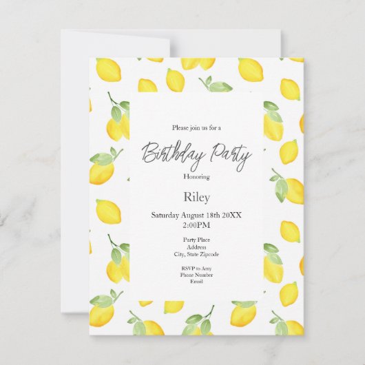 Invitation Motif citrons aquarelles (Devant)