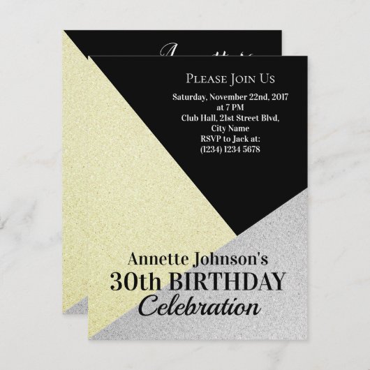 Invitation Motif classe de luxe or argent (Devant / Derrière)