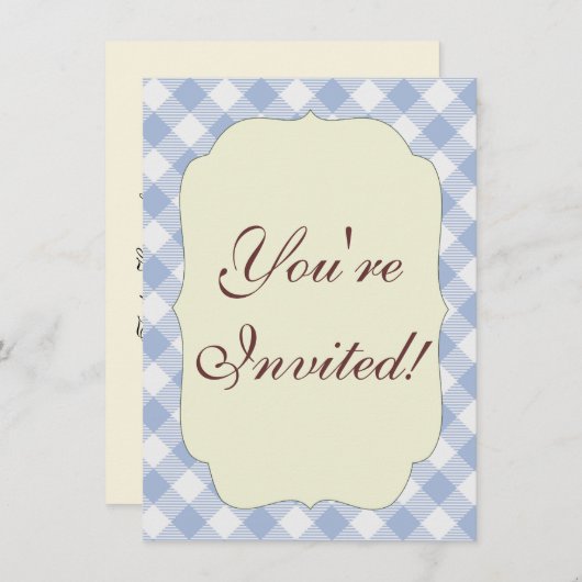 Invitation Motif classique En vichy bleu coché (Devant / Derrière)