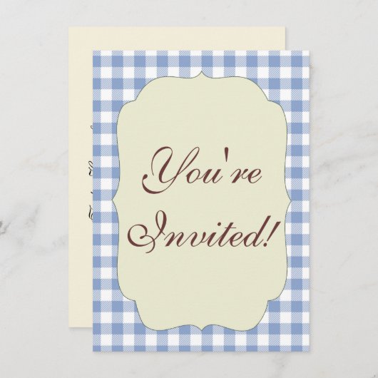 Invitation Motif classique En vichy bleu coché (Devant / Derrière)