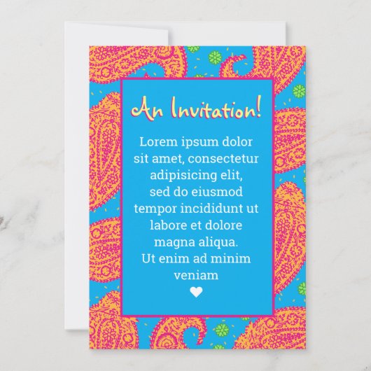 Invitation Motif coloré Paisley (Devant)