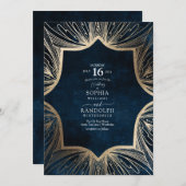 Invitation Motif complexe bleu et or (Devant / Derrière)