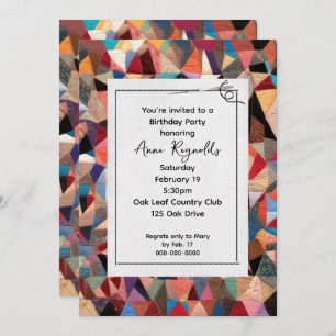 Invitation Motif Crazy Quilt Avec Fête De L'Aiguille