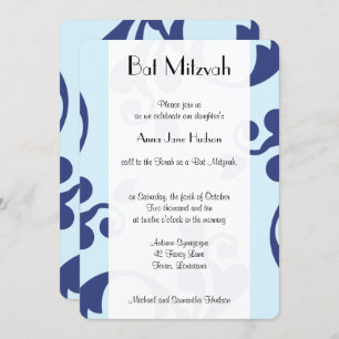 Invitation Motif Damas, Damas bleu, Bat mitzvah