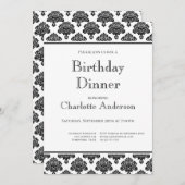 Invitation Motif Damas noir & blanc Anniversaire Dîner (Devant / Derrière)