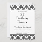 Invitation Motif Damas noir et blanc 21e dîner d'anniversaire (Devant)