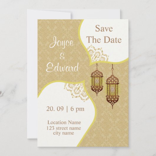 Invitation Motif Damask pour mariage islamique (Devant)