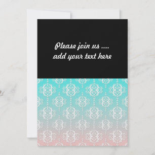 Invitation Motif damassé blanc sur rose mélangé au sarcelle