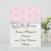 Invitation motif damassé rose et blanc doux (Debout devant)
