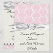 Invitation motif damassé rose et blanc doux (Devant / Derrière)