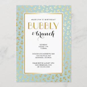 Invitation Motif d'Ancres dorées nautiques