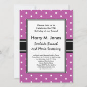 Invitation Motif d'anniversaire Polka dot violet et noir Brun (Dos)