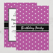 Invitation Motif d'anniversaire Polka dot violet et noir Brun (Devant / Derrière)