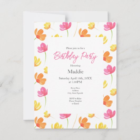Invitation Motif d'aquarelle rose jaune (Devant)