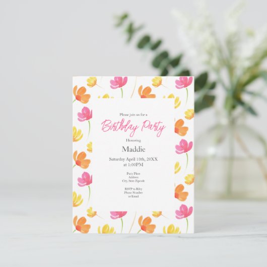 Invitation Motif d'aquarelle rose jaune (Debout devant)