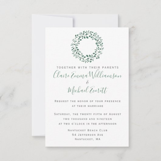 Invitation Motif d'aquarelle vert rustique | MARIAGE (Devant)