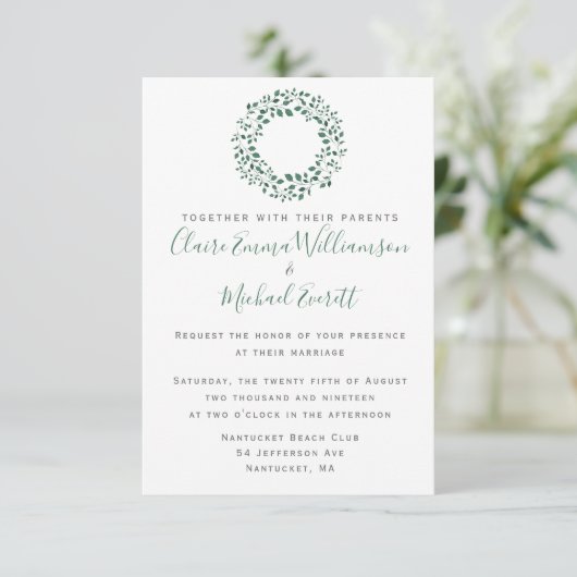 Invitation Motif d'aquarelle vert rustique | MARIAGE (Debout devant)