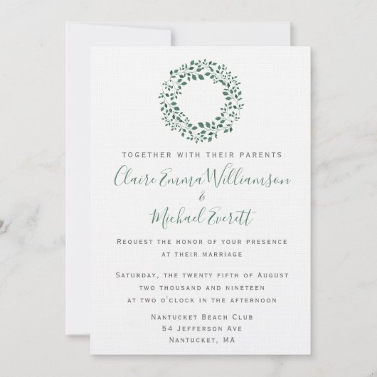 Invitation Motif d'aquarelle vert rustique | MARIAGE (Devant)