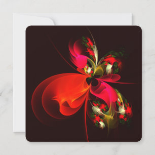 Invitation Motif d'art abstrait moderne floral rouge-vert #02