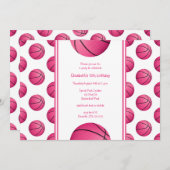 Invitation motif de ballons de basket roses pour une fête d'a (Devant / Derrière)