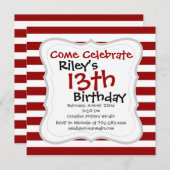 Invitation Motif de bandes horizontales rouges et blanches (Devant / Derrière)