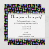 Invitation Motif de bouteilles de parfum colorées. (Devant / Derrière)