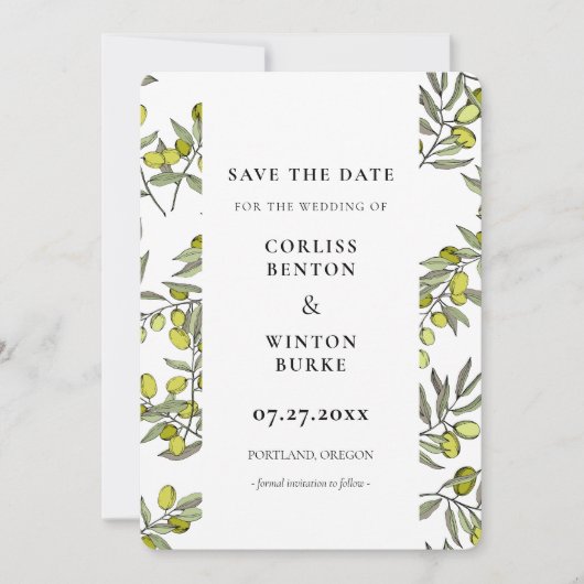 Invitation Motif de branche d'olivier Enregistrer la date Inv (Devant)