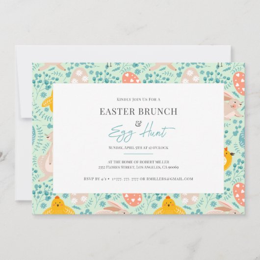 Invitation Motif de brunch de Pâques et chasse aux oeufs (Devant)