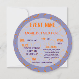 Invitation Motif de cercles carrés violets orange tourbillonn