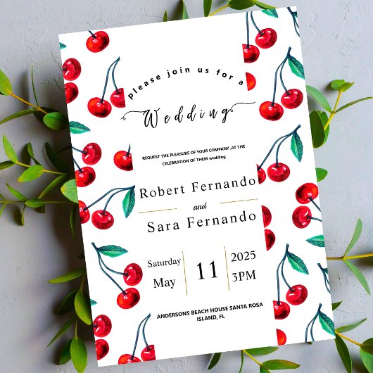 Invitation Motif de cerise moderne Jardin élégant mariage