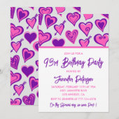 Invitation Motif de coeur rose Glam 93e anniversaire invitati (Devant / Derrière)